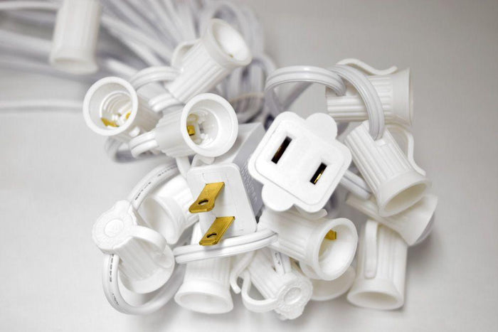 12" Christmas Holiday Gold Paper Lantern String Light COMBO Kit (21 FT, EXPANDABLE, White Cord)