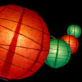10" Christmas Holiday Red and Green Paper Lantern String Light COMBO Kit (21 FT, EXPANDABLE, White Cord)