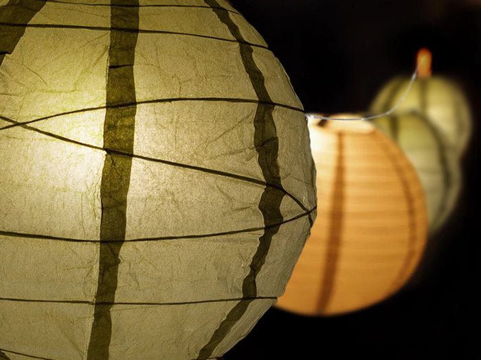 14" Wedding Gold Paper Lantern LED String Light COMBO Kit (21 FT, EXPANDABLE, White Cord)