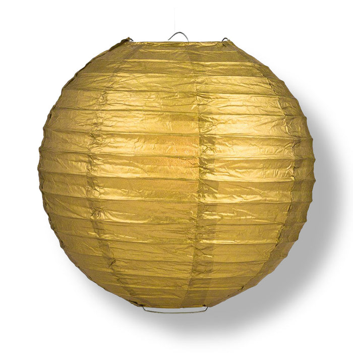 12" Christmas Holiday Gold Paper Lantern String Light COMBO Kit (21 FT, EXPANDABLE, White Cord)