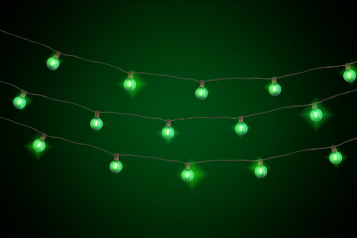 25 Socket Holiday LED Outdoor Patio String Light Set, G40 Green Globe Bulbs, 28 FT Black Cord
