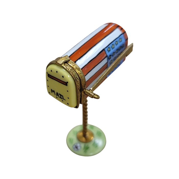 American Flag Mailbox Limoges box, hand-painted porcelain made in France