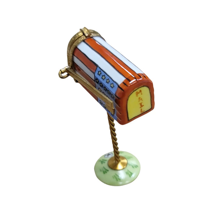 American Flag Mailbox porcelain box from Limoges, alternate view