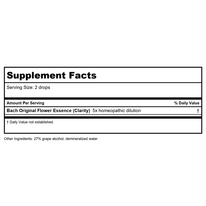 Bach Clarity of Mind Focus Kit - Supplement Facts panel