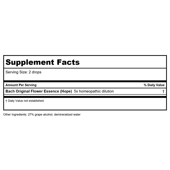 Bach Hope & Joy Kit - Supplement Facts panel