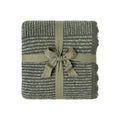 CozyChic Scallop Stripe Throw in Olive Branch / Cream, folded and tied with a ribbon bow
