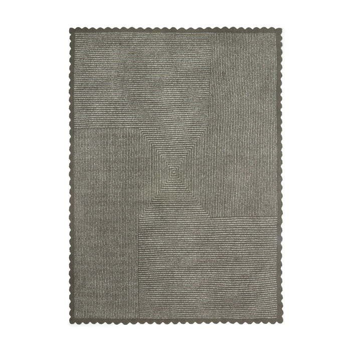 CozyChic Scallop Stripe Throw in Olive Branch / Cream, laid flat