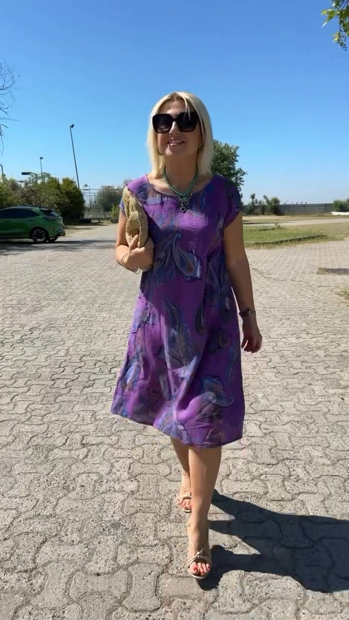 Bavlnené a ľanové šaty s potlačou-SK