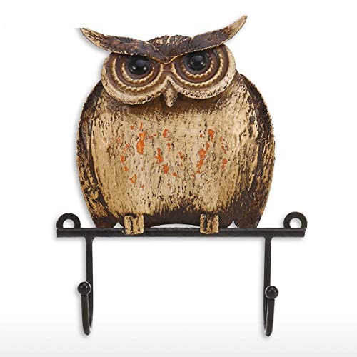 BetterHomePlus Metal Wall Hanger Organizer Iron Owl Bird 2 Hooks Coat Hat Scarf Key Holder Door Hallway Home Decoration