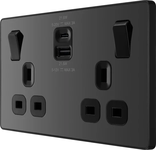 BG Evolve PCDBC22UAC22B 22W USB Double Socket - Black Chrome