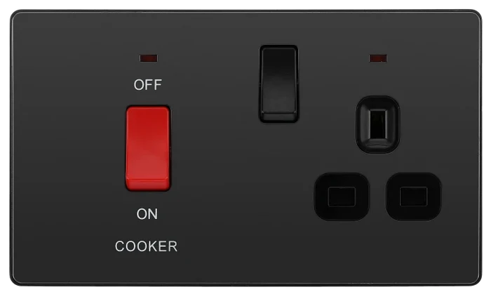 BG Evolve PCDBC70B 45A Cooker Switch with 13A Socket - Black Chrome
