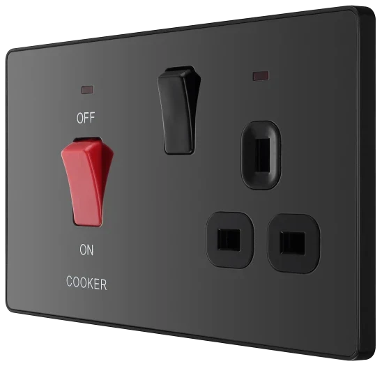 BG Evolve PCDBC70B 45A Cooker Switch with 13A Socket - Black Chrome