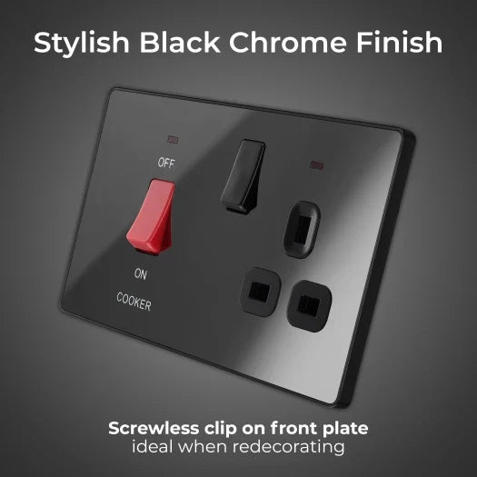 BG Evolve PCDBC70B 45A Cooker Switch with 13A Socket - Black Chrome