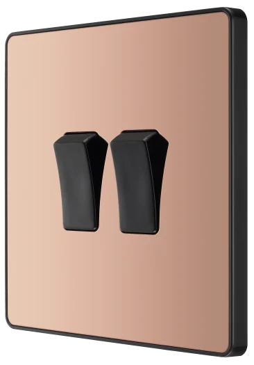 BG Evolve PCDCP42B 20A 16AX 2W Double Light Switch - Polished Copper