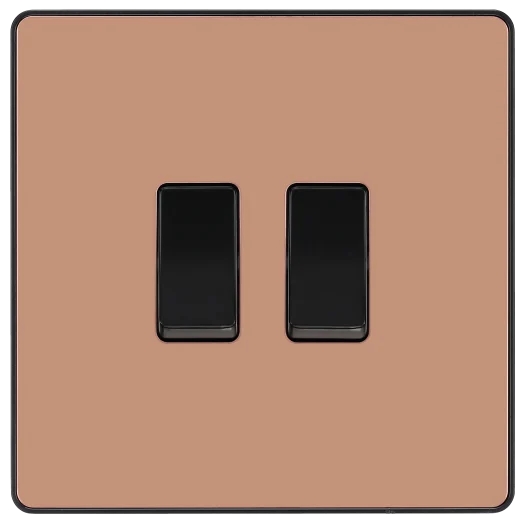 BG Evolve PCDCP42B 20A 16AX 2W Double Light Switch - Polished Copper