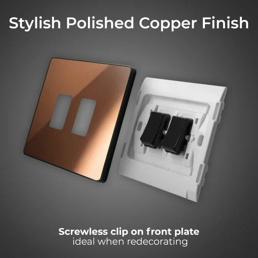 BG Evolve PCDCP42B 20A 16AX 2W Double Light Switch - Polished Copper