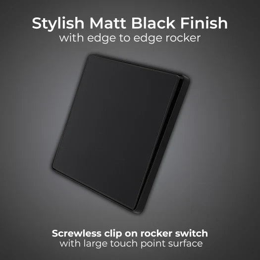 BG Evolve PCDMB13EB 20A 16AX 1 Gang Intermediate Edge-to-Edge Rocker Light Switch - Matt Black