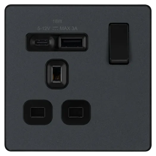 BG Evolve PCDMG21UAC18B 13A Single USB Charging Socket - Matt Grey