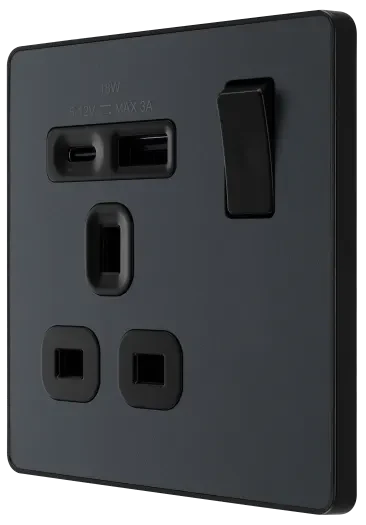 BG Evolve PCDMG21UAC18B 13A Single USB Charging Socket - Matt Grey