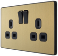 BG Evolve PCDSB22B 13A Double Switched Socket with Black Inserts - Satin Bras