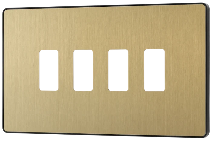 BG Evolve RPCDSB4B 4 Module Screwless Grid Front Plate - Satin Brass
