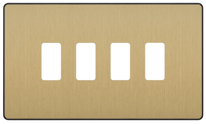 BG Evolve RPCDSB4B 4 Module Screwless Grid Front Plate - Satin Brass