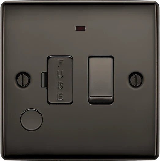 BG Nexus NBN53 13A Switched Fused Spur with LED Indicator & Flex Outlet – Double Pole - Black Nickel