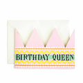 Card with pink birthday hats crown and 'Birthday Queen' text on a white background