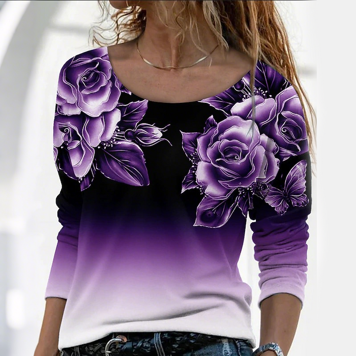 🔥👚Blusa de manga larga a la moda con estampado floral-ES