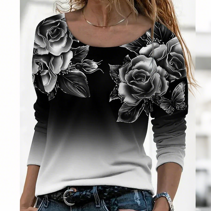 🔥👚Blusa de manga larga a la moda con estampado floral-ES