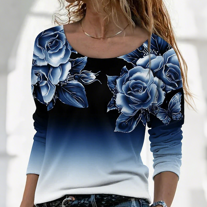 🔥👚Blusa de manga larga a la moda con estampado floral-ES