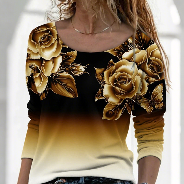 🔥👚Blusa de manga larga a la moda con estampado floral-ES