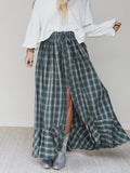 Bonfire Bloom Plaid Skirt - Olive - Pre Order