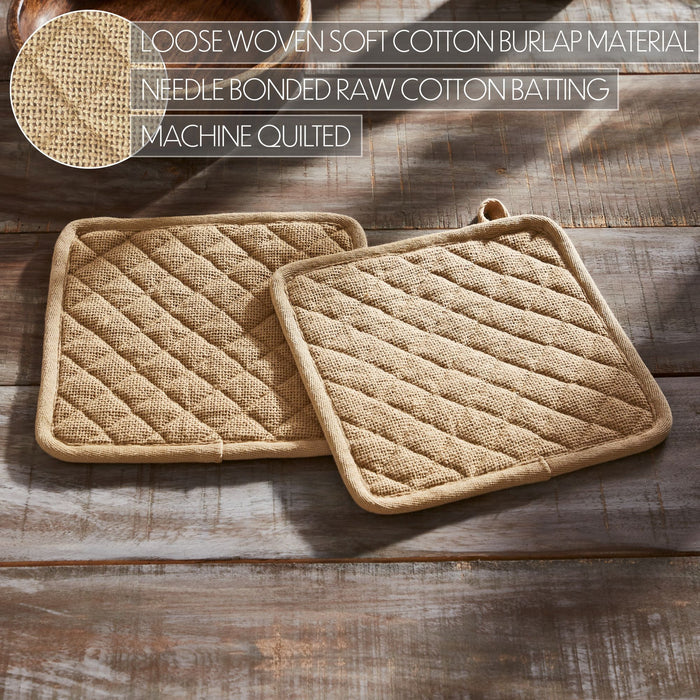 Burlap Natural Pot Holder Set of 2 8x8