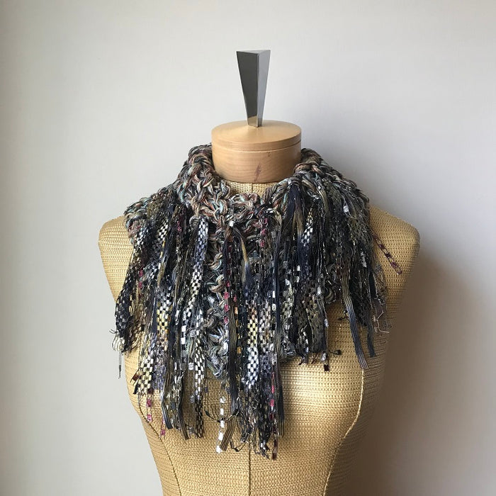 Chocolate Tweed Shawlette w/Fringe