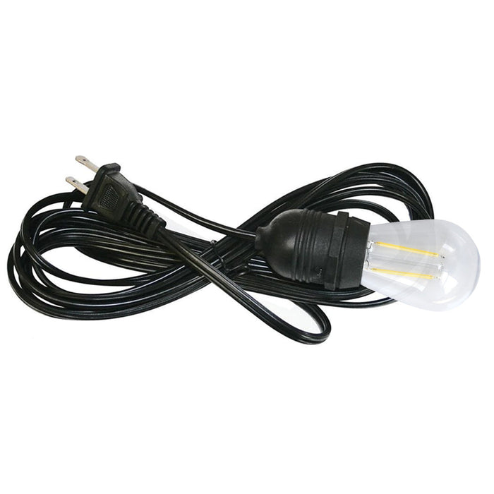 CORD + Shatterproof Bulb | Black Weatherproof Outdoor Pendant Light Lamp Cord Combo Kit, S14 Cool White Bulb