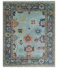 Custom Made Blue and Gray Hand Knotted Traditional Oushak Wool Area Rug