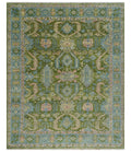 Custom Made Hand Knotted Green, Silver and Peach Traditional Oushak Wool Area Rug