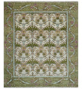 Custom Made Hand Knotted Ivory and Green Floral Traditional Style Wool Area Rug