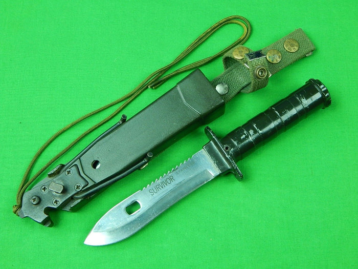 European English British Saw Back Survival Fighting Knife w/ Scabbard