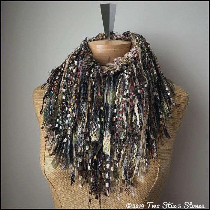 Exotic Brown Tweed Infinity Scarf w/Fringe