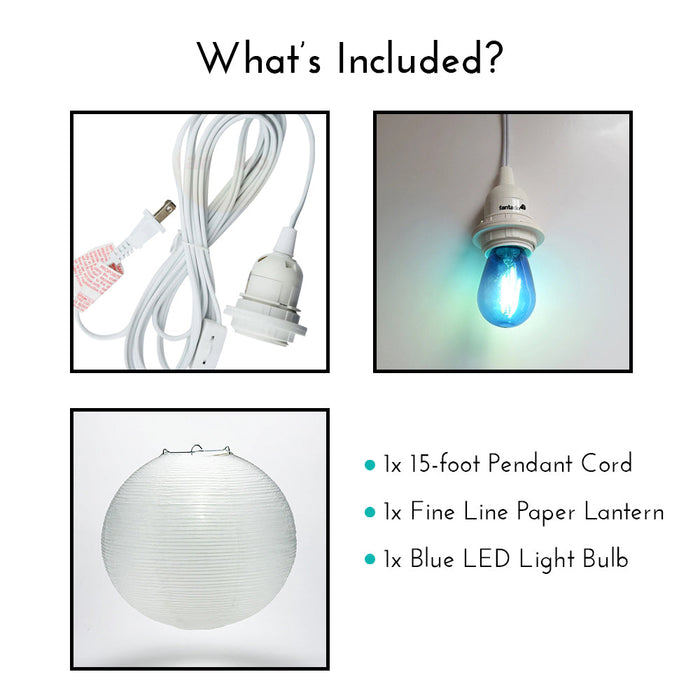 Fine Line Premium Paper Lantern Pendant Light Cord Kit with S14 Blue LED Bulb