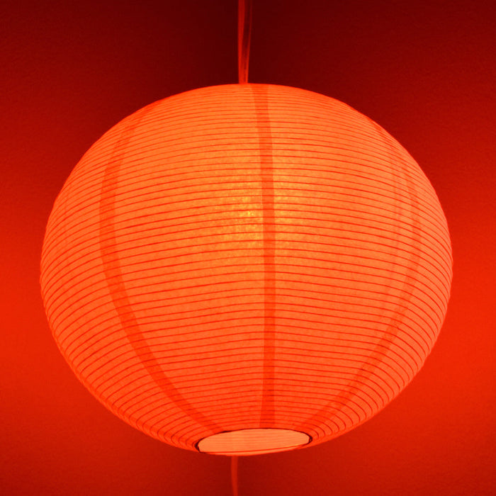 LANTERN + CORD + COLOR BULB | White Fine Line Premium Paper Lantern, Extra Sturdy with Pendant Cord Combo Kit, Switch, E26, Red Bulb