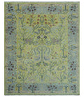 Green, Blue And Red Plant and Branches Hand Knotted Custom Made wool area rug