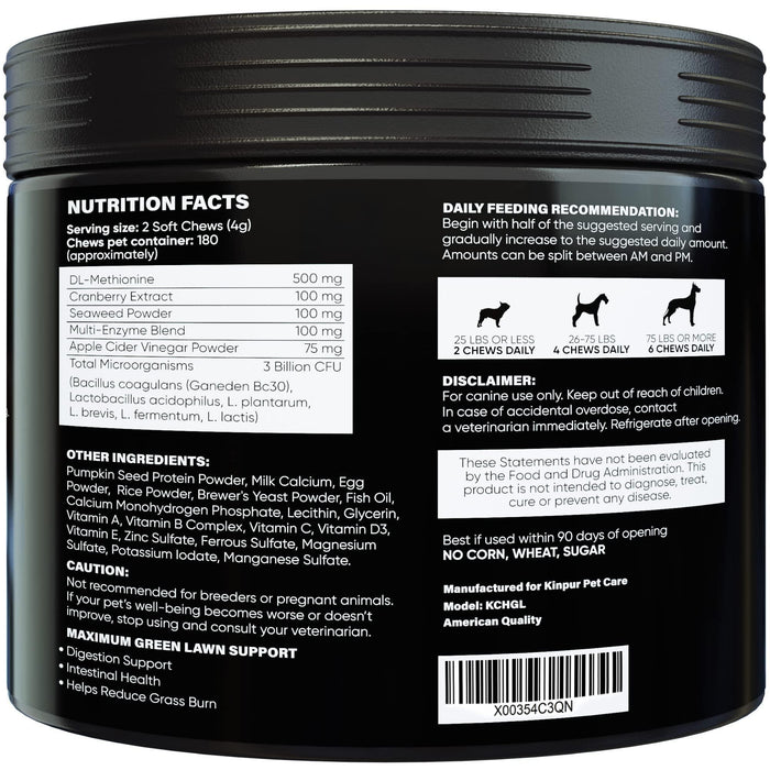 Green Lawn Chews for Dogs Urine Neutralizer Cranberry ACV & Enzymes