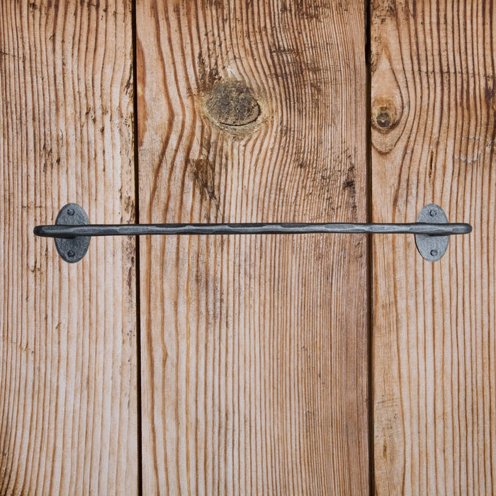 Hammered Iron Towel Bar - Oval Backplates - Old West Iron