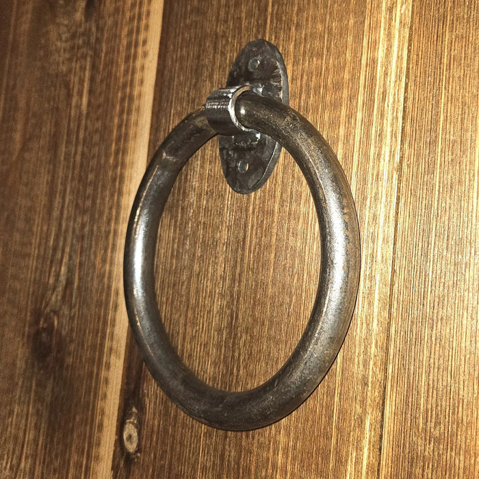 Hammered Iron Towel Ring - Oval Backplates - Old West Iron