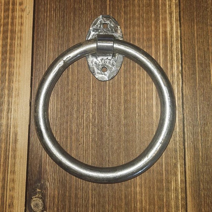 Hammered Iron Towel Ring - Oval Backplates - Old West Iron