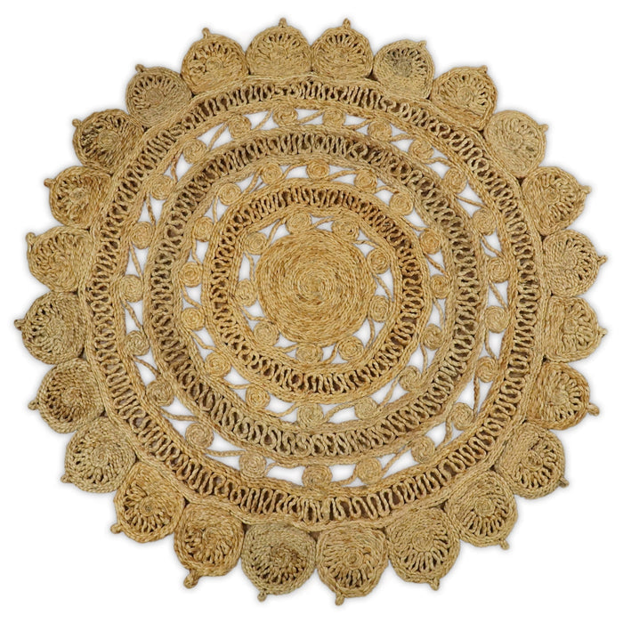 Hand Braided Solid Round Natural Brown Jute Silsal Rug
