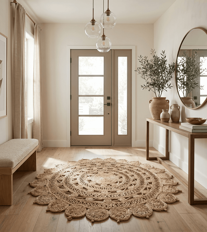 Hand Braided Solid Round Natural Brown Jute Silsal Rug